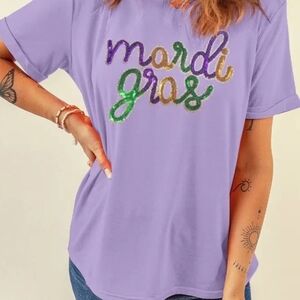 Purple Sequin Mardi Gras Tee (Size Medium)